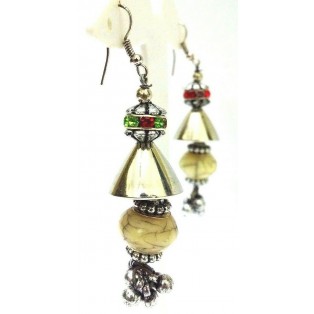 Off White Bead Silver Oxidized Earring Jhumka Chandelier - Hook Dangle Drop Long